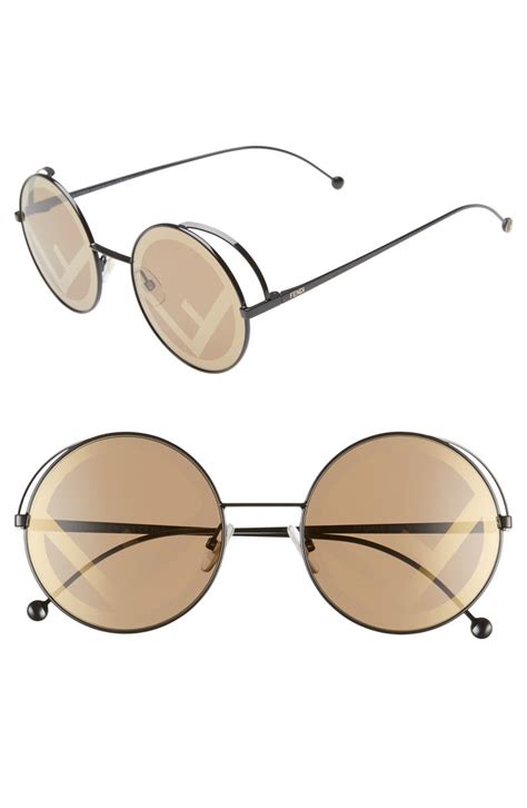 fendi 53mm logo lens round sunglasses|Fendi aviator sunglasses women.